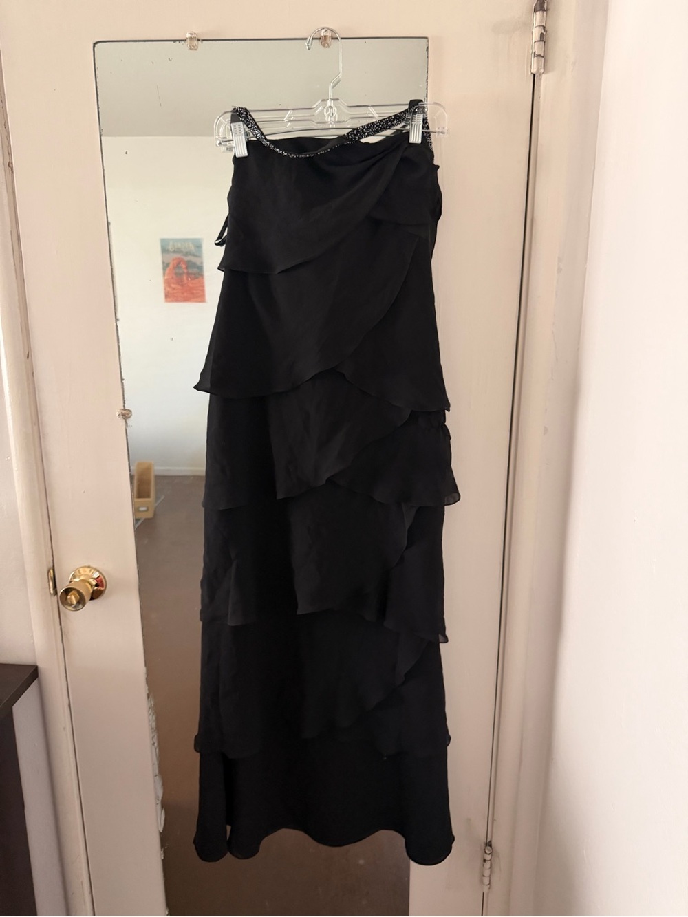 Daymor Couture Beaded Halter Tiered Sheath Evening Dress